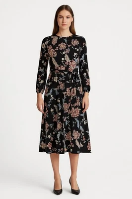 Ralph Lauren Black Label Floral Midi Dress Size 8 Belted Long Sleeve - Image 1 of 4