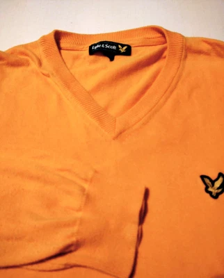 LYLE & SCOTT (Scotland) Men's V-Neck 100% COTTON (L) Bright Orange Sweater - Image 1 of 4