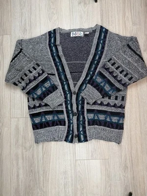 VTG 80s 90s Mens Cardigan Sweater Button Up Dad Grandpa Style Print Cardigan Med - Image 1 of 4