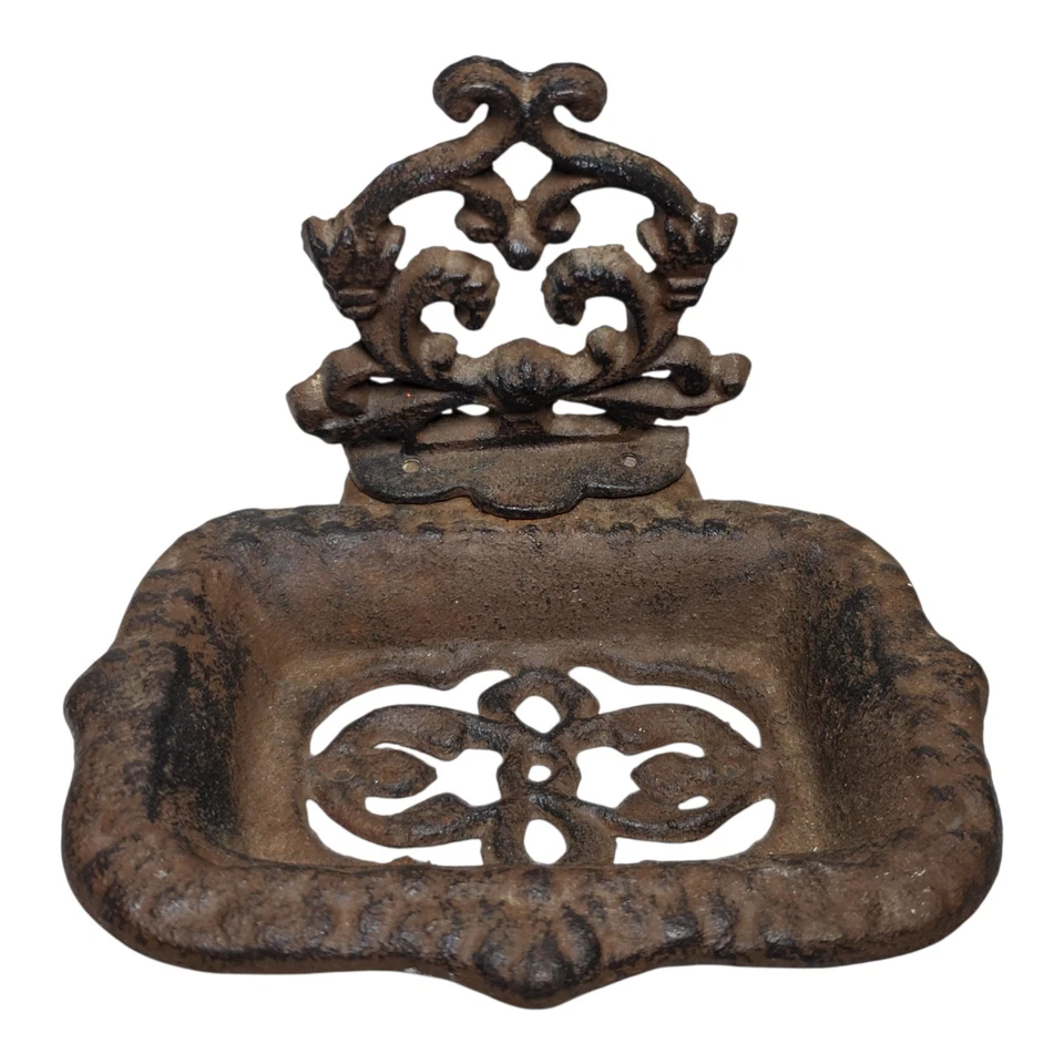 Antiguo soporte de jabón de hierro fundido estilo victoriano plato de metal de 4"x5,5" Foto 1 de 3