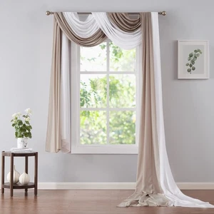 Chiffon Double Window Scarves in Nude and White Colors for Brown Home Decor. ... - Picture 1 of 5