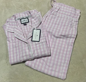 Petite Plume Gingham Pajamas 2 Piece Shirt Pants Cotton Pink Set Size XS - Picture 1 of 10