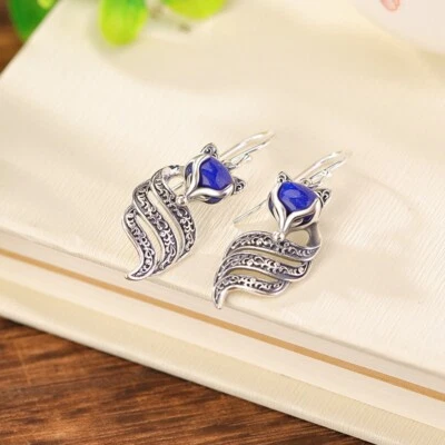 F02 Orecchini fuchs Con Blu Lapislazzuli Rankenornament Argento Sterling 925 - Immagine 1 di 3
