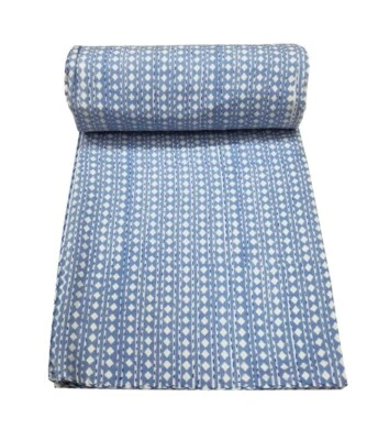 Indian Block print Twin/ Queen Kantha Handmade Quilt Cotton Bed Cover Throw - Image 1 of 4