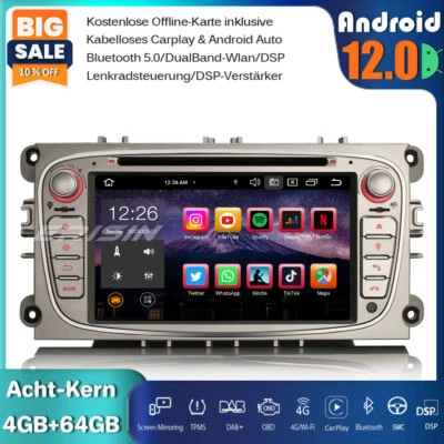 8-Kern DAB+Android 12 Autoradio GPS CarPlay DVD Ford Mondeo Focus S/C-Max Galaxy - Bild 1 von 4