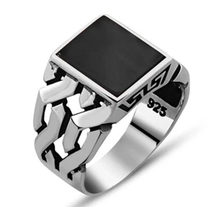 Anillo de hombre de plata de ley 925 con piedra de ónix negro - Imagen 1 de 4