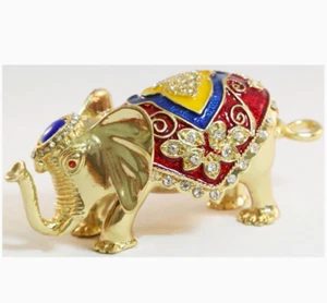 Scatola/Figurina smaltata Bejeweled con strass - Grande elefante dorato - Foto 1 di 4
