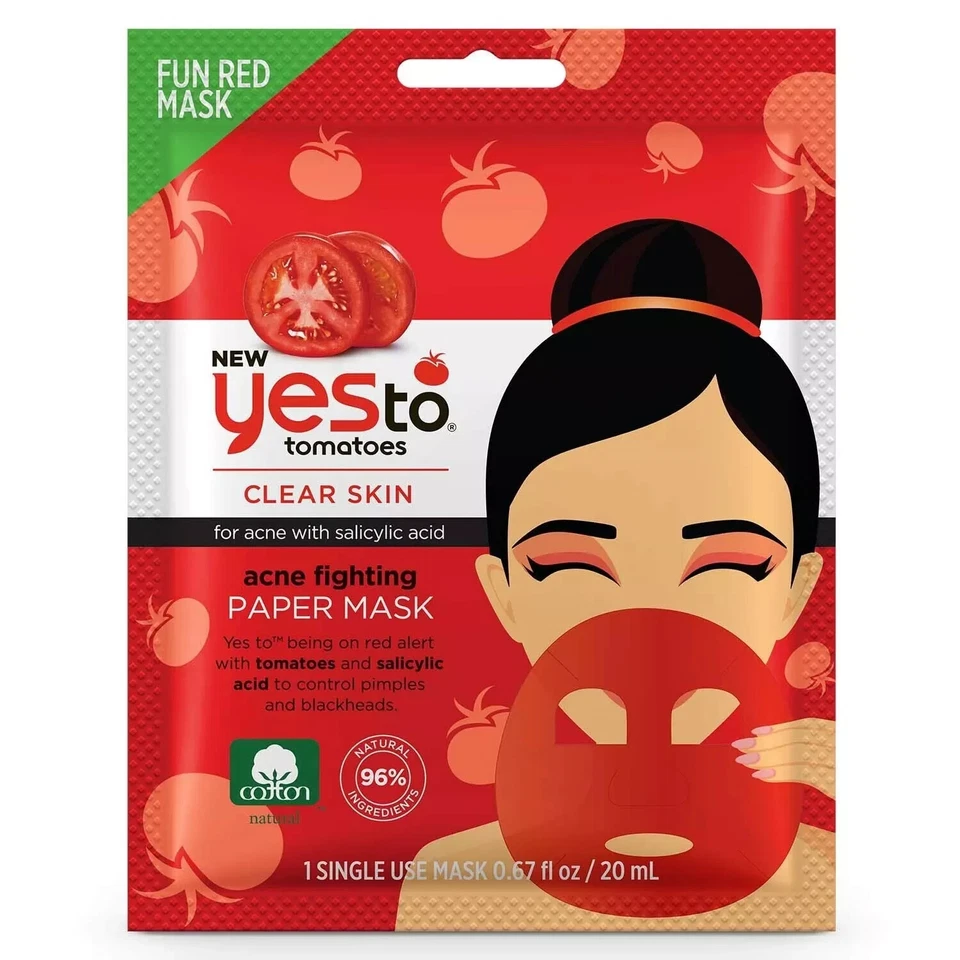 Yes To Tomatoes Acne Fighting Paper Facial Mask Single Use Acne Prone Skin, Red - Image 1 of 1