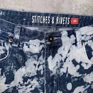 Stitches and Rivets Jeans Mens 34 Straight  Blue Acid Wash - Picture 1 of 9