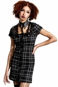 Killstar All Attitude Cut Out Gothic Punk Ash Plaid Collared Dress M check Goth - Picture 1 of 4
