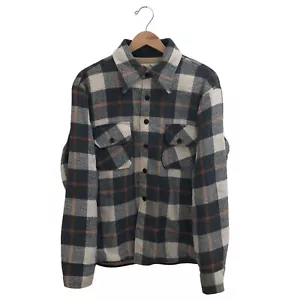 VINTAGE 1950 WOOL LINEN SHACKET - Plaid Flannel Jacket Outdoor Camp Shirt Filson - Picture 1 of 24
