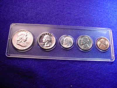 1957 PHILADELPHIA 5 COIN MINT SET ALL BU COINS 90% SILVER!!    #35 - Image 1 of 4