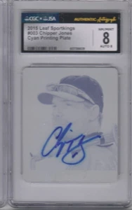 2015 Sportkings CHIPPER JONES MINI PRINTING PLATE 1/1 SIGNED CGC x JSA 8 AUTO 8 - Picture 1 of 2