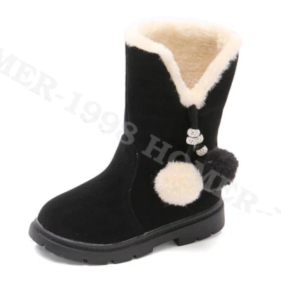 Winter Warm Ankle Boots Girls Kids Children Wedding School Fur Snow Boots Shoes - Image 1 of 4