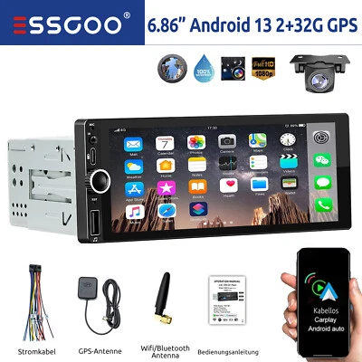 Autoradio 1 DIN Android 13 32G Carplay FM Bluetooth GPS RDS WiFi USB Telecamera - Immagine 1 di 4