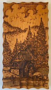 *VINTAGE WOOD BURNING PYROGRAPHY ART WALL HANGING MFD. GERMANY COUNTRY DECOR***
