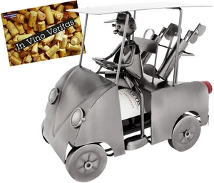 BRUBAKER Wine Bottle Holder 'Golfer in Golf Cart' - Table Top Metal Sculpture - Picture 1 of 3