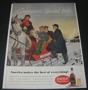 Druckanzeige 1943 Schenley Royal Reserve Whiskey ART George Hughes Pferdeschlitten Taxi - Bild 1 von 3