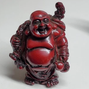 Vintage Buddha Happiness Good Luck Statue 3"x 2" Tall Red Resin Good Luck  - Picture 1 of 5