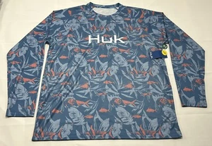Huk Ocean Palm Pursuit Long Sleeve Fishing Crew UPF30+ Palm Swordfish Wicking - Picture 1 of 9