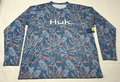 Huk Ocean Palm Pursuit Long Sleeve Fishing Crew UPF30+ Palm Swordfish Wicking - Image 1 of 4