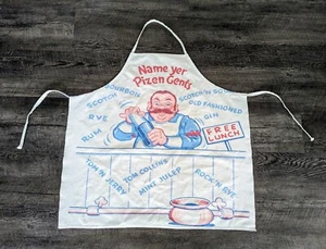 Vintage 50er Jahre Antik Stoff Barkeeper’s Schürze Name Yer Pizen Herren Schnaps Spaß - Bild 1 von 8