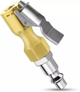 Air Chuck with Clip Tire Inflator Compressor with Clip Closed Flow Lock Brass Ti - Picture 1 of 12