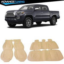 Fits 05-23 Toyota Tacoma Pickup Beige PU Leather Seat Covers Protector Full Set