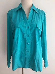Chico's Button Front Shirt Blouse Aqua Blue Cotton/ Spandex Size 1 - Picture 1 of 12