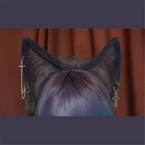 Orejas de lobo negro aro estilo diadema plegable con decoración cruzada - Imagen 1 de 6