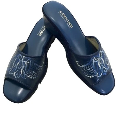 Sandálias femininas bordadas gregas arte para usar anabela azul festival exclusivo - Imagem 1 de 4