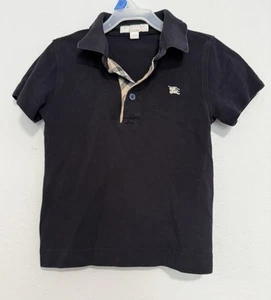 Burberry Children Boys Navy Blue Logo Nova Check Cotton Polo Shirt Sz 5T - Picture 1 of 4