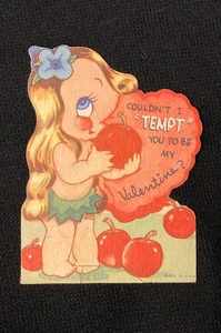 Tarjeta de San Valentín vintage Apple & Eve Risqué c. 1940 sin firmar - Imagen 1 de 2
