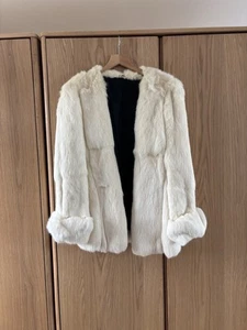 Real Fur Coat White Rabbit 70s Vintage Size 8-14 - Picture 1 of 1