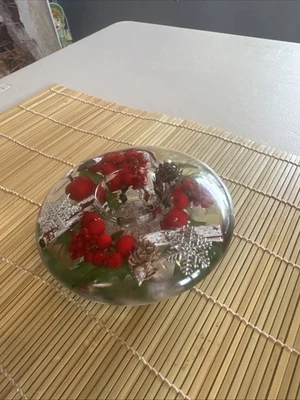 "GRAN Candelabro de vidrio Gilde Dreamlight Tealight bayas rojas copo de nieve 6""" Foto 1 de 4