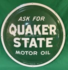 Vintage 24" Quaker State Motor Oil Button Sign Green/White-1960s-1970s