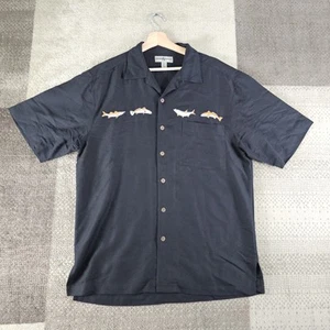 Hook & Tackle Shirt Men’s  Medium Black Embroidered Fish Button Up - Picture 1 of 6