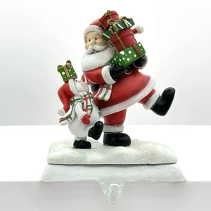 Santa With Snowman And Presents Christmas Stocking Hanger Resin W/Cast Iron Base - Picture 1 of 12