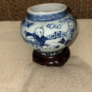 4 Zoll blaue asiatische Keramik Vase - Bild 1 von 10