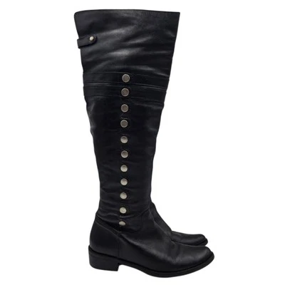 Botas de montar Matisse pirata de cuero negro sobre la rodilla talla 9 botones Foto 1 de 4