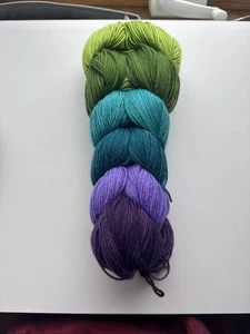 Mini Skein Set Yarn Fingering Weight Hand Dyed Wool Nylon Blend - Picture 1 of 6