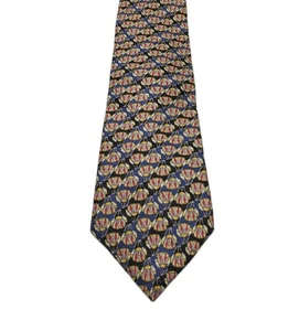 VTG Oscar De La Renta Silk Blue Black Yellow Red Tie Necktie Classic 57" Long - Picture 1 of 7