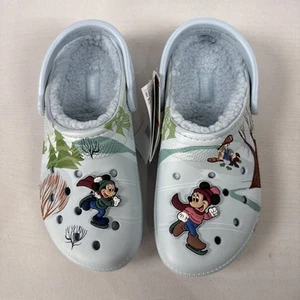 Disney Parks Crocs Light Blue Mickey Minnie Winter Fleece Lined NWT M7 W9 - Picture 1 of 11