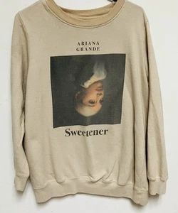 Ariana Grande Merch Crew Sweatshirt Tan Beige Cream Long Sleeve Pullover Sz L - Picture 1 of 4