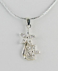 Flowers w/Marquise Lab-Created Cubic Zirconia 4X2 mm Neckace 18" Chain Sterling - Picture 1 of 2