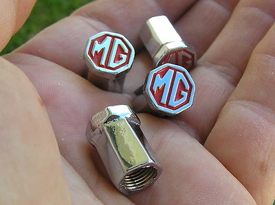 MG RED VALVE DUST CAPS SET of 4 *Unique* Tire Metal Valve Nuts MGF MGB MGBGT Foto 1 de 4