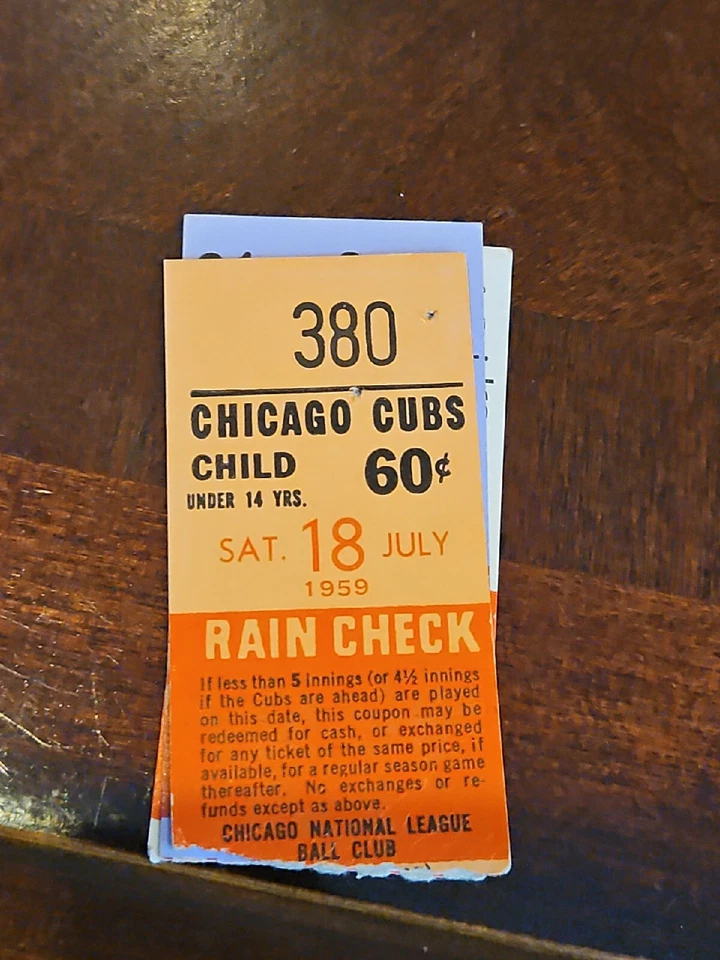 Boleto de los cachorros 1959 Ernie Banks jugó Frank Robinson Hit Chicago cubbies MLB  Foto 1 de 1
