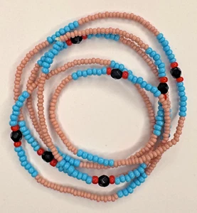 Ileke Orisa Oko Collar Vintage Glass Bead Necklace Yoruba mid century pink blue - Picture 1 of 1