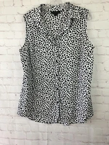 attention women's sleeveless blouse collar button up print black white size L - Picture 1 of 12