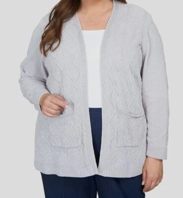 Suéter cárdigan abierto de chenilla gris clásico para mujer Alfred Dunner talla grande 2X Foto 1 de 3